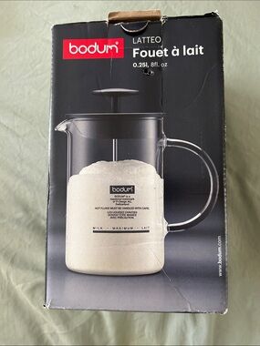 Bodum Lattea Glass Milk Frother with Black Lid and Clear Pitcher